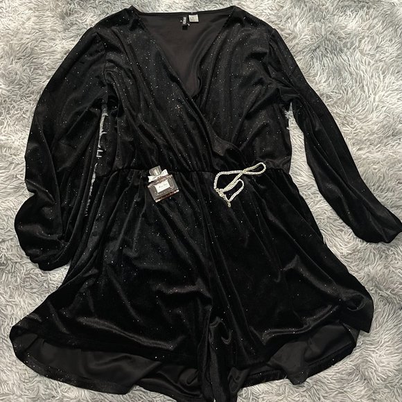 Black Shimmery Short Romper Dress - Picture 1 of 2